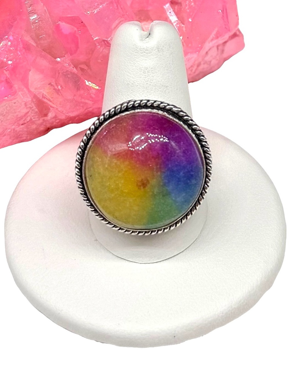 Rainbow Solar Quartz Ring Size 10 925 Sterling Silver Overlay
